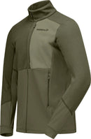Polaire Lofoten Warm2 homme Norrøna, coloris Olive Night/Deep Lichen Green, vue de trois-quarts
