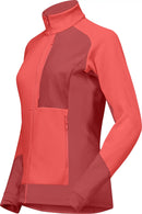 Polaire Lofoten Warm2 femme Norrøna, coloris Deep Sea Coral/Baked Apple, vue de trois-quarts